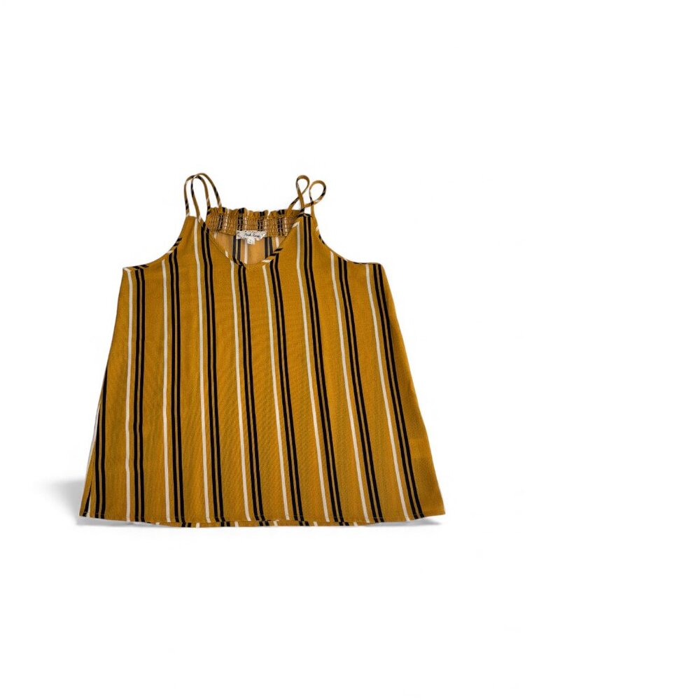 Striped Gold Yellow Navy White Tank Top Cami Size Large Lightweight Trendy Layer